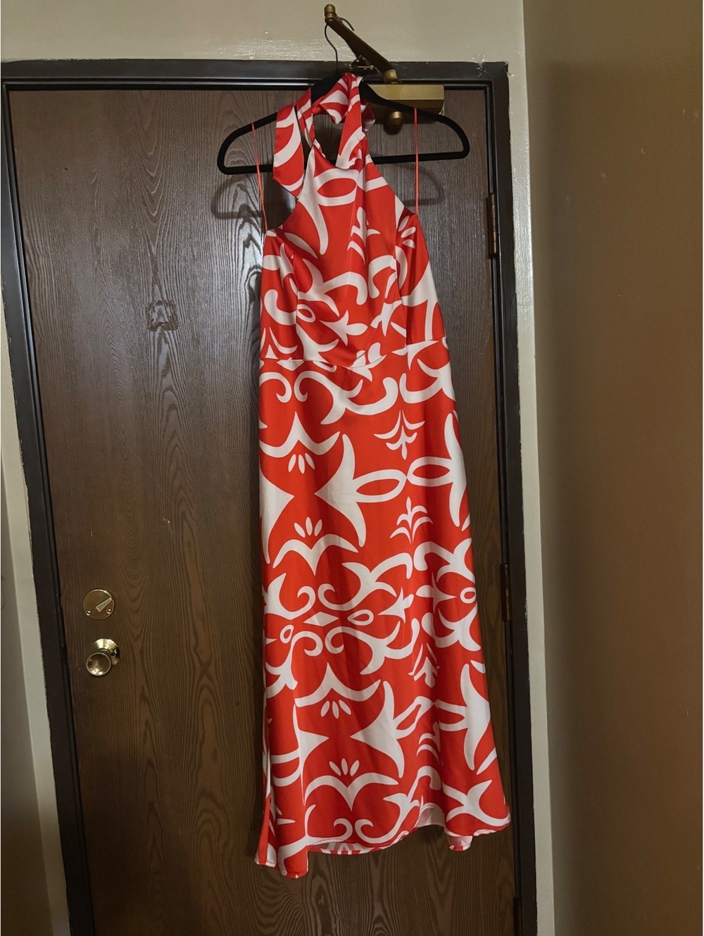 Red and White Halter Maxi Dress- Size XL
